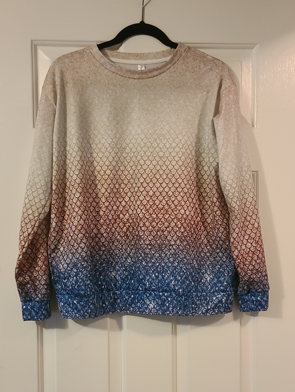 Pixie Lady Ombre Mermaid Scale Print Sweatshirt Blue Brown M/L